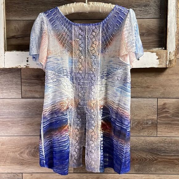 One World Ladies Sheer Blouse , Size Petite Small, Multicolor - Picture 5 of 7